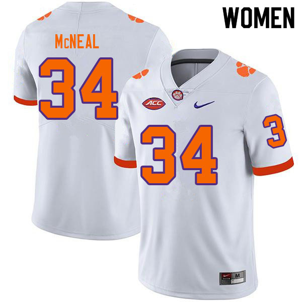 Women #34 Kevin McNeal Clemson Tigers College Football Jerseys Sale-White - Click Image to Close